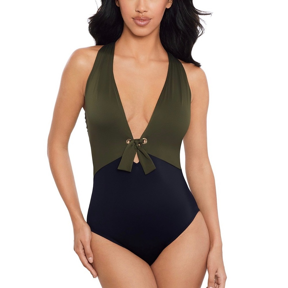 New! Magicsuit Juxtapose Halle One Piece Swimsuit Bamboo Green Black Size 8 M - Picture 3 of 6